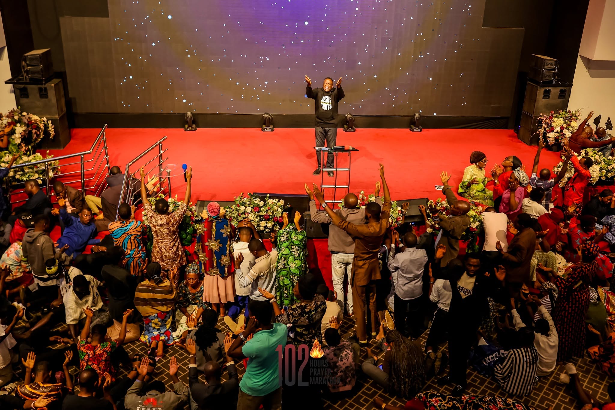 Congregation in worship at the prayer marathon